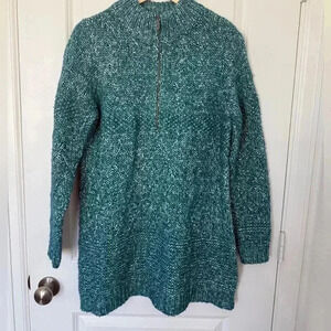 Soft Surroundings Women's Teal 1/4 Zip Aran Cable Knit Sweater Size M Wool Blend